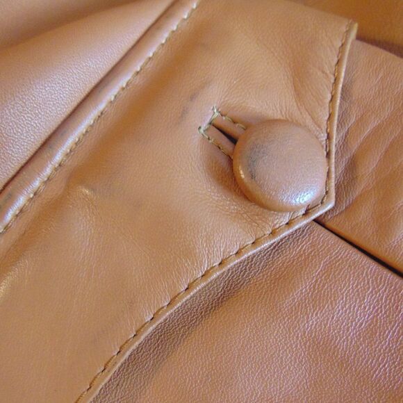 VINTAGE MARTIN BERNARD Camel Leather & Silk Jacket 6 Pockets Buckle Belt M/L - Picture 11 of 16